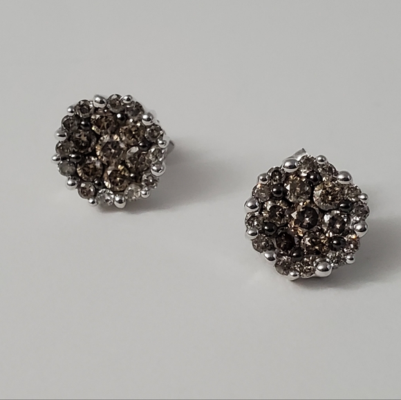 1 Cttw Watch Video / 10K Gold Cognac / Chocolate Diamond Cluster Earrings - Picture 4 of 12